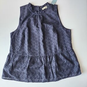 LOFT Eyelet Sleeveless Top in Blue